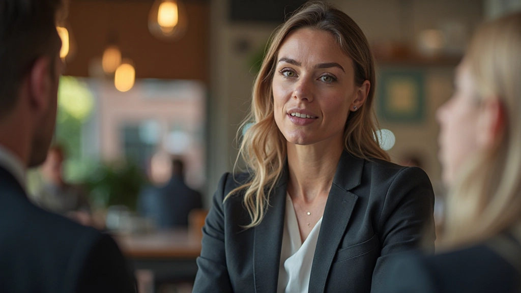 Persoon die rustig en met zelfvertrouwen deelneemt aan een Nederlands conversatiegesprek in een ontspannen setting